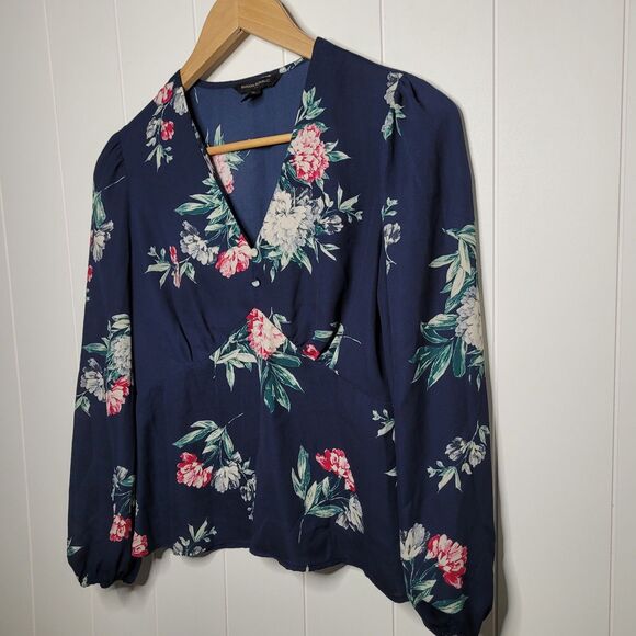 Banana Republic Womens Top Size Small Petite Blue Floral Boho Peplum - Picture 3 of 10